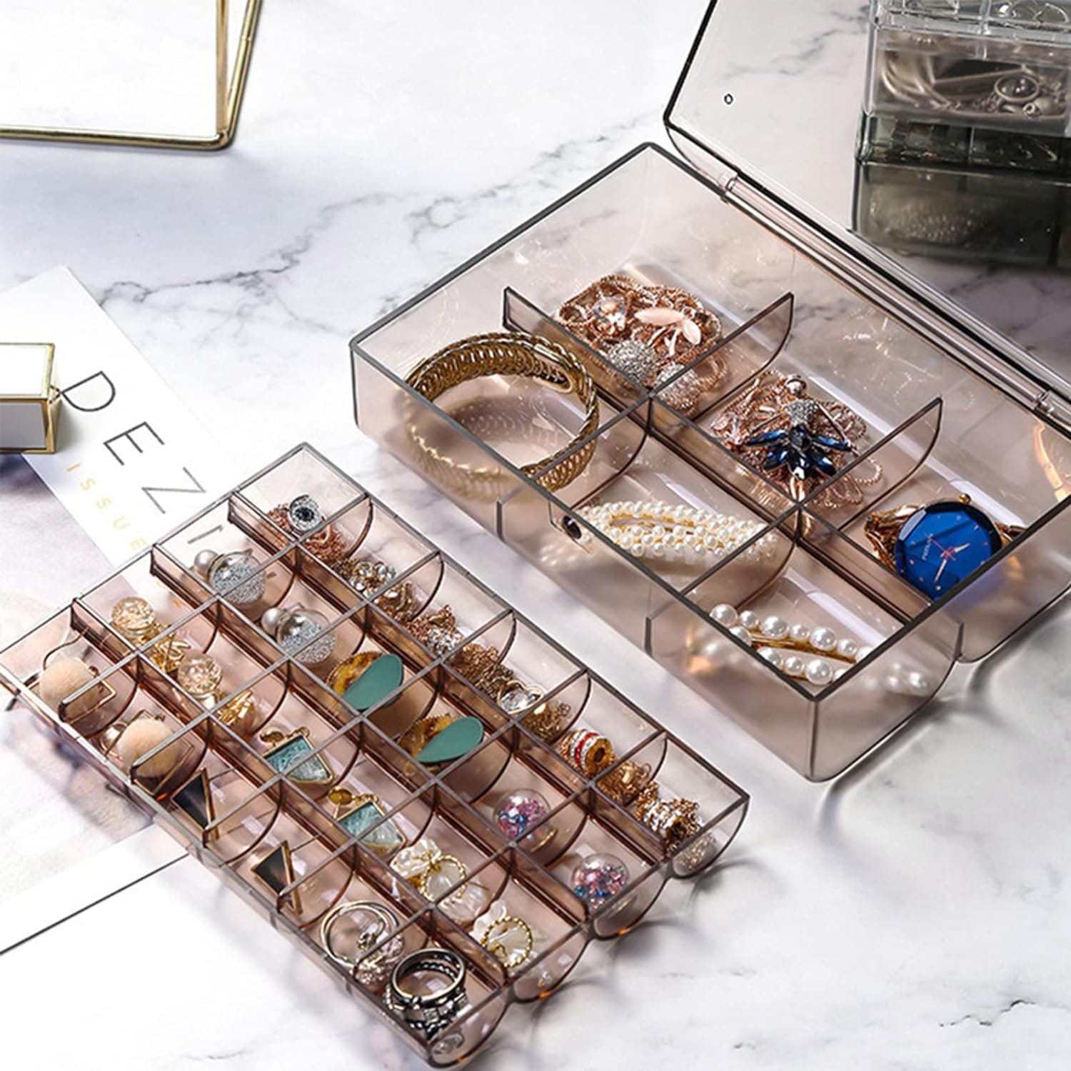 12829 2 layer Acrylic Jewelry Storage Box Dustproof Earring Box, Storage Box Portable Nail Art Storage Case, 24-Grid Small and 6-Grid Big case Makeup Vanity Box (1 Pc / 30 Compartment) 12829 2 layer Acrylic Jewelry Storage Box Dustproof Earring Box, Storage Box Portable Nail Art Storage Case, 24-Grid Small and 6-Grid Big case Makeup Vanity Box (1 Pc / 30 Compartment)